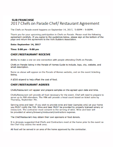 chef restaurant sub franchise agreement