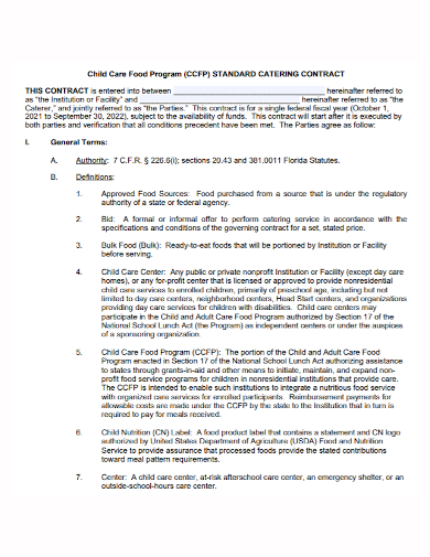 child care school catering contract