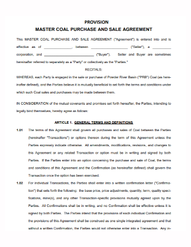 coal sales provision agreement