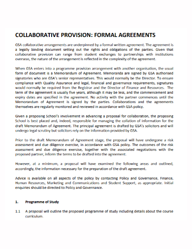 collaborative provision formal agreement