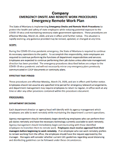 company emergency onsite remote work plan