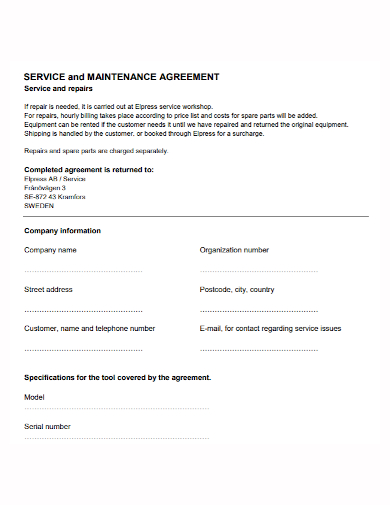 company repair and maintenance agreement