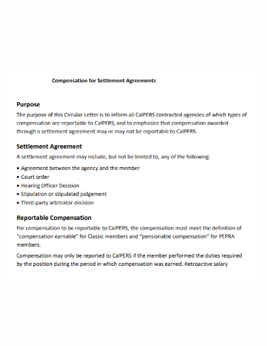 compensation for settlement agreement