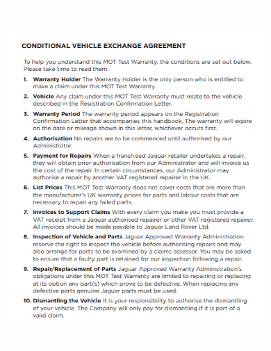 conditional vehicle exchange agreement