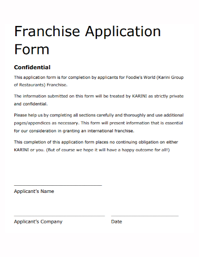 confidential franchise application