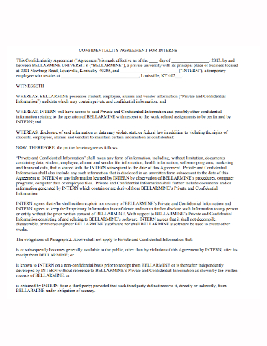 confidentiality agreement for internship