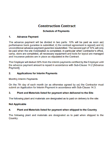 construction contract advance payment schedule