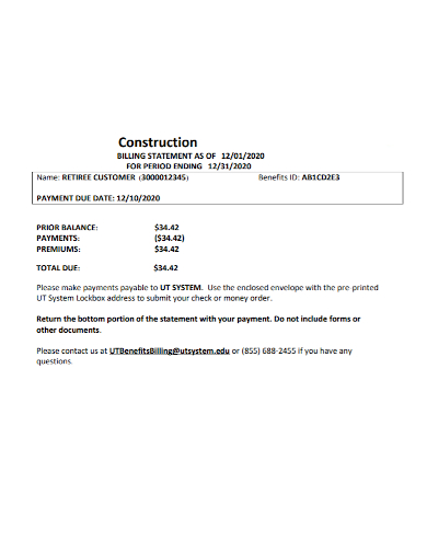 construction customer billing statement