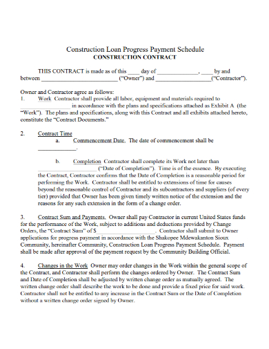 construction loan contract payment schedule