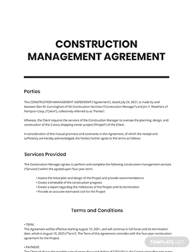 construction management agreement template