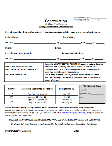 construction program billing statement