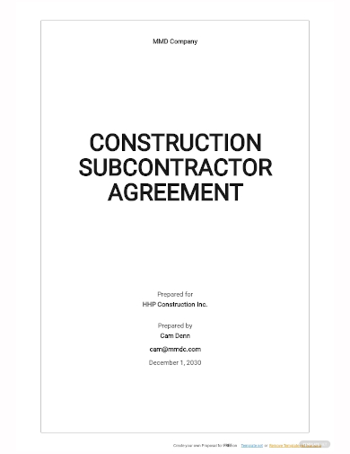 construction subcontractor agreement template