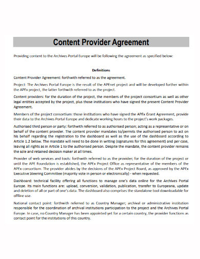 content provider agreement