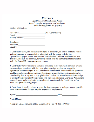 copyright contributor assignment contract