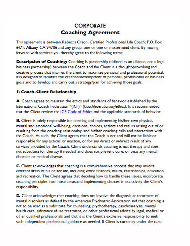 corporate client coaching agreement