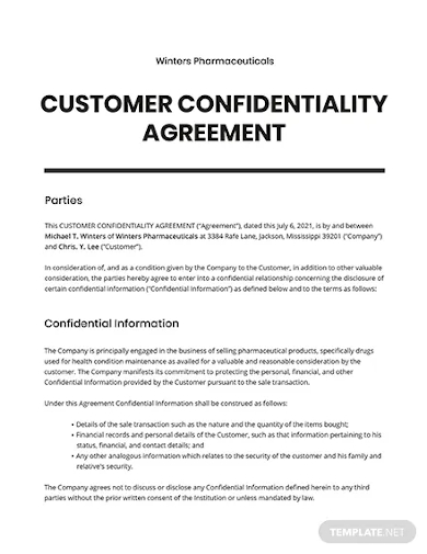 customer confidentiality agreement template