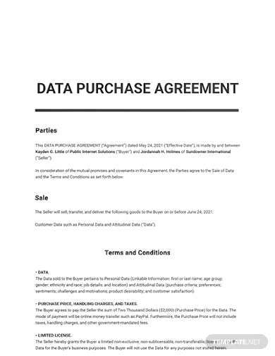data purchase agreement template