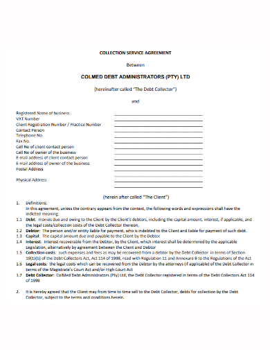 debt administrator collection agreement
