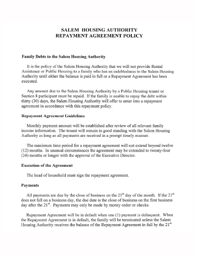 debt repayment policy agreement