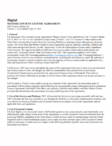 digital master content license agreement