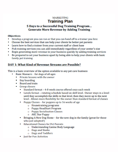 dog training program marketing plan