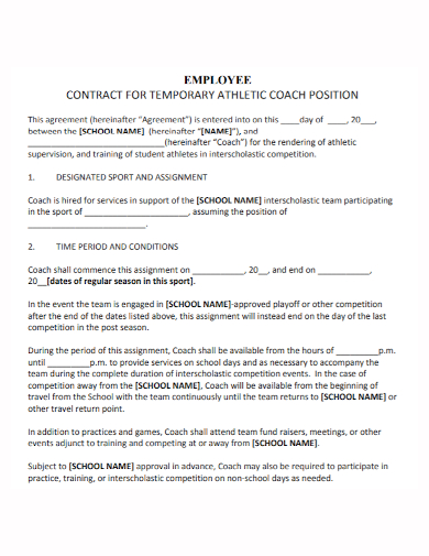 employee athletic coaching agreement