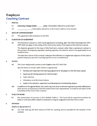 employee coaching contract agreement