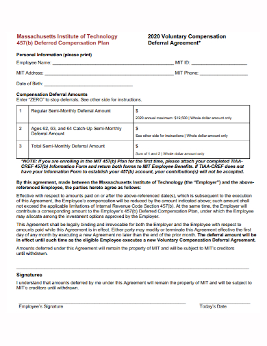employee voluntary compensation agreement