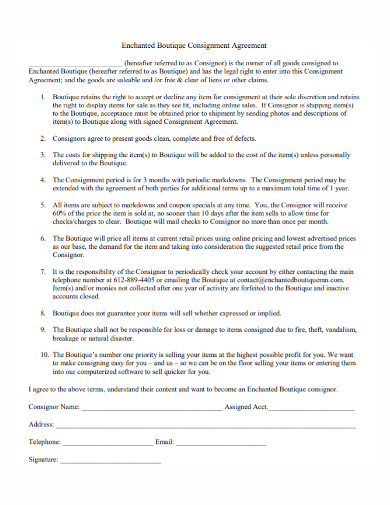 enchanted boutique consignment agreement