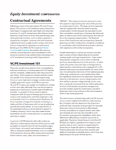equity investment compensation agreement