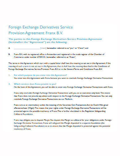 exchange derivatives service provision agreement
