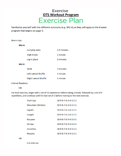 exercise workout program plan