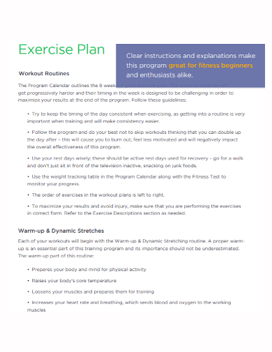exercise workout routine plan