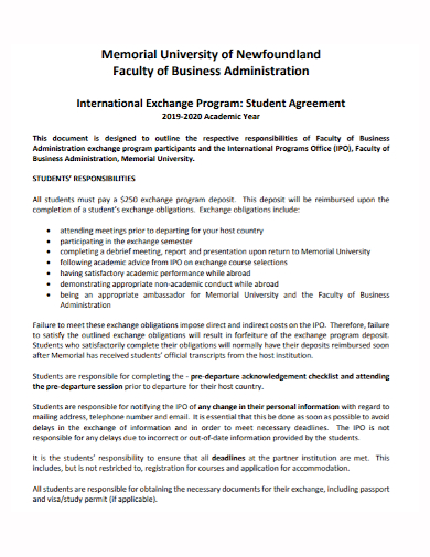 faculty of business exchange agreement