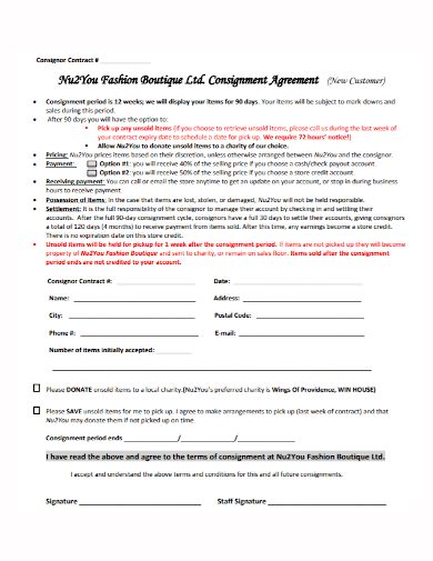 fashion boutique consignment agreement
