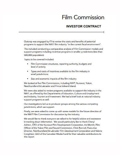 film commission investor contract