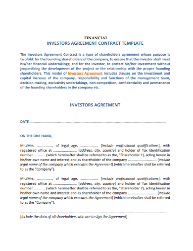 financial investment agreement contract