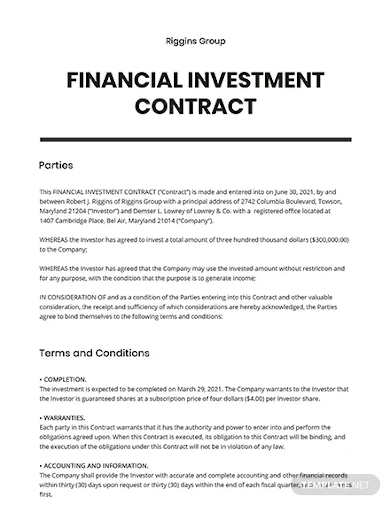 financial investment contract template