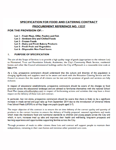 food product catering contract