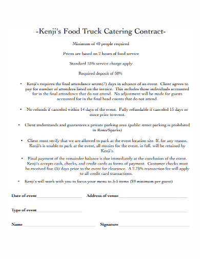 food truck catering contract