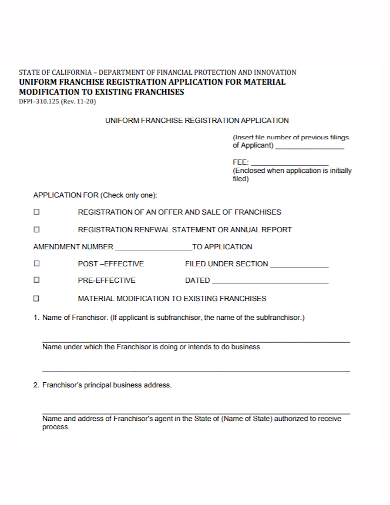 franchise registration application for material