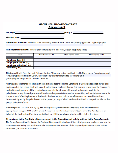group health care assignment contract