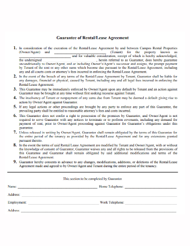 guarantee of tenant rental agreement
