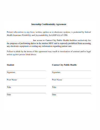 health internship confidentiality agreement