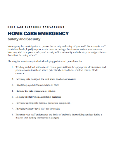 home care safety emergency plan