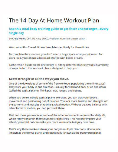 home exercise workout plan