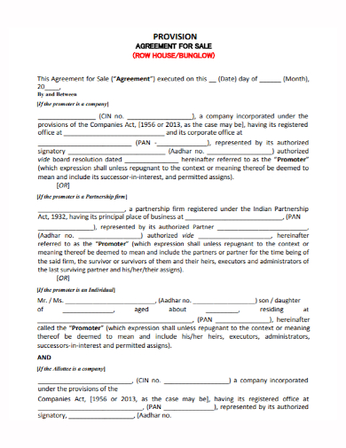 house sales provision agreement