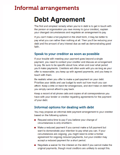 informal arrangement debt agreement