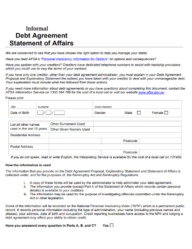 informal debt statement agreement