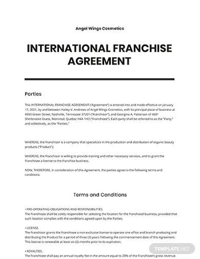 international franchise agreement template